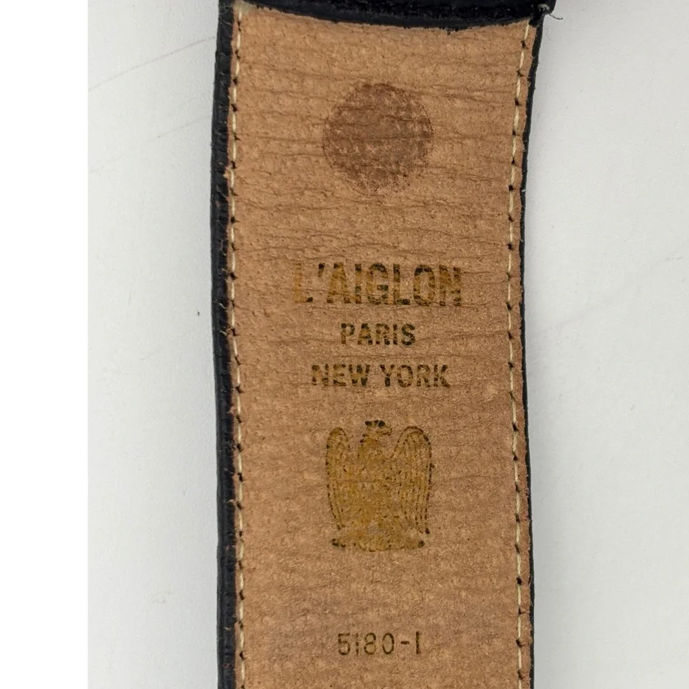 VINTAGE L'AIGLON Black Leather Belt Gold Brass Buckle‎ Office Work Mens 40 / 109